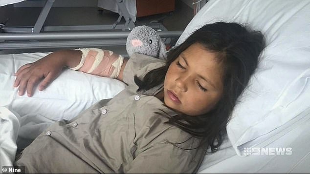Ella Andrews, 7 (pictured), stepped in to save her 18-month-old sister after a Rottweiler launched at her in a park at Piara Waters in Perth on Monday night