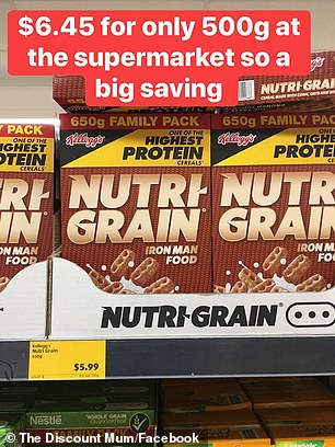 One of the biggest savings The Discount Mum highlighted came by way of Nutri Grain's 500 gram packet (pictured)