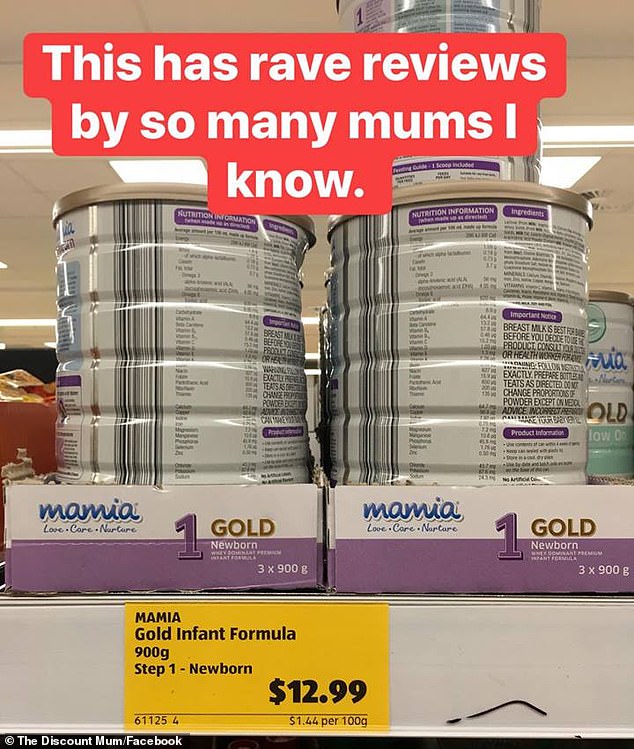 She said the Gold Infant Formula for $12.99 has 'rave reviews with so many mums I know' (pictured)