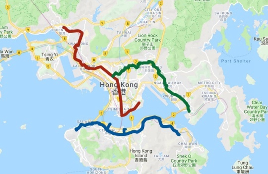 全香港人鏈活動「香港之路」預定路線圖。（圖取自連登討論區）