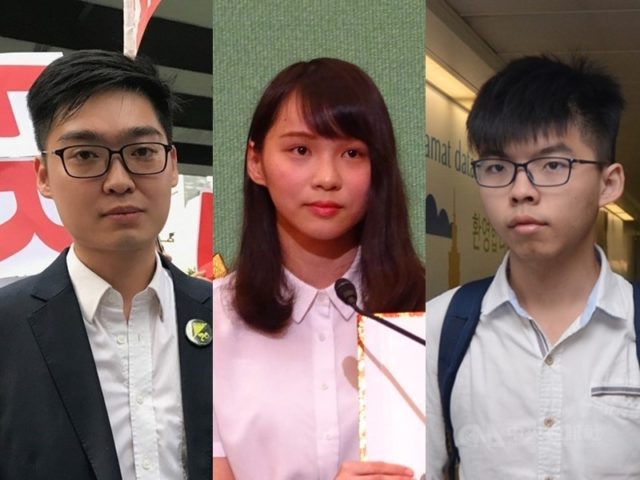 香港831反送中游行前夕，香港著名社运人士、反送中参与者陈浩天（左）、周庭（中）、黄之锋（右）遭港警逮捕。（图片来源：中央社）