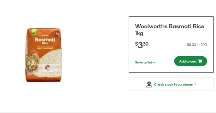 Woolworths品牌的印度香米