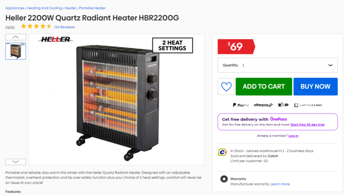 Heller2200瓦石英電暖器