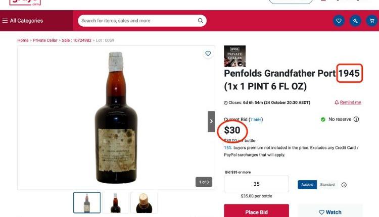 奔富葡萄酒Penfolds臻品在拍卖平台Grays.com竞拍